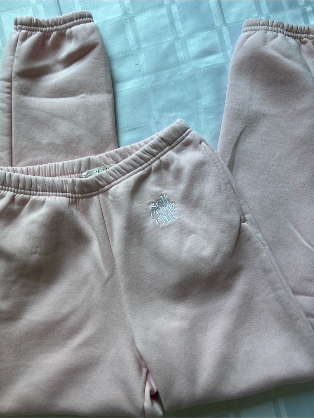 Brunette the Label Pink 'Self Care Club' Embroidered Sweatpants